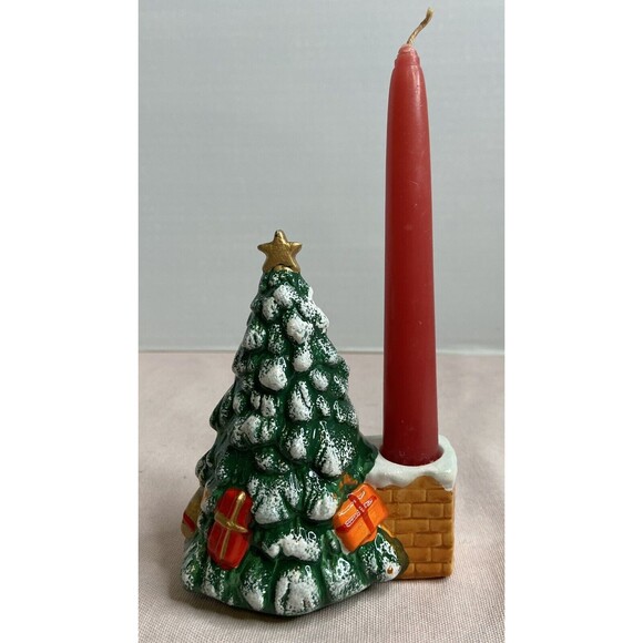 Ceramic Christmas Tree With Bear Taper With Candle Holder - Picture 2 of 9